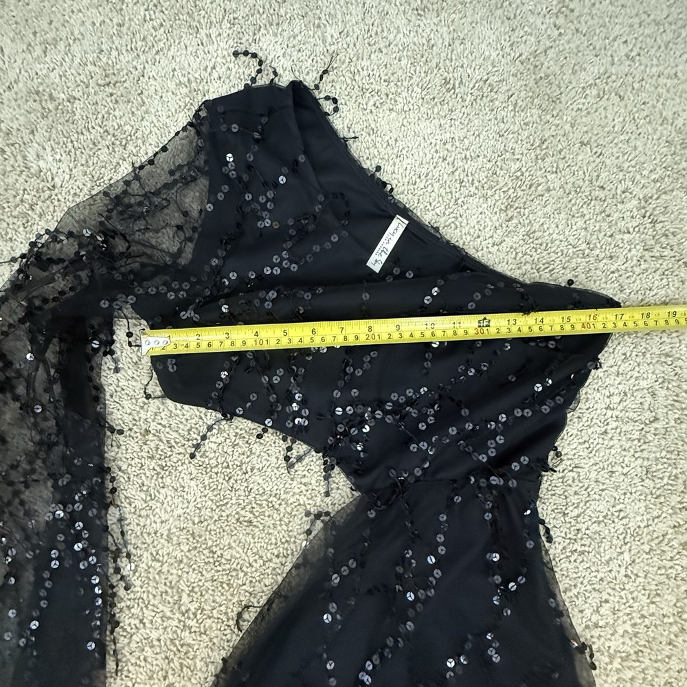 LUCY IN THE SKY Black Sequin One Shoulder Mesh DRESS L HOCO Whimsigoth Vamp Sexy - Picture 7 of 16